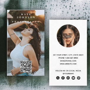 Tarjeta De Visita Fotografía moderna Mínima Simple Photo QR Code