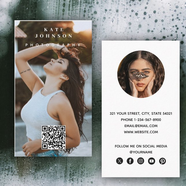 Tarjeta De Visita Fotografía moderna Mínima Simple Photo QR Code (Photography Modern Minimal Simple Photo QR Code Business Card)