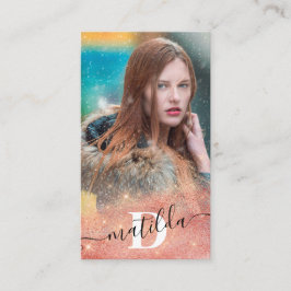 Tarjeta De Visita Fotografía moderna y elegante de purpurina de cobr