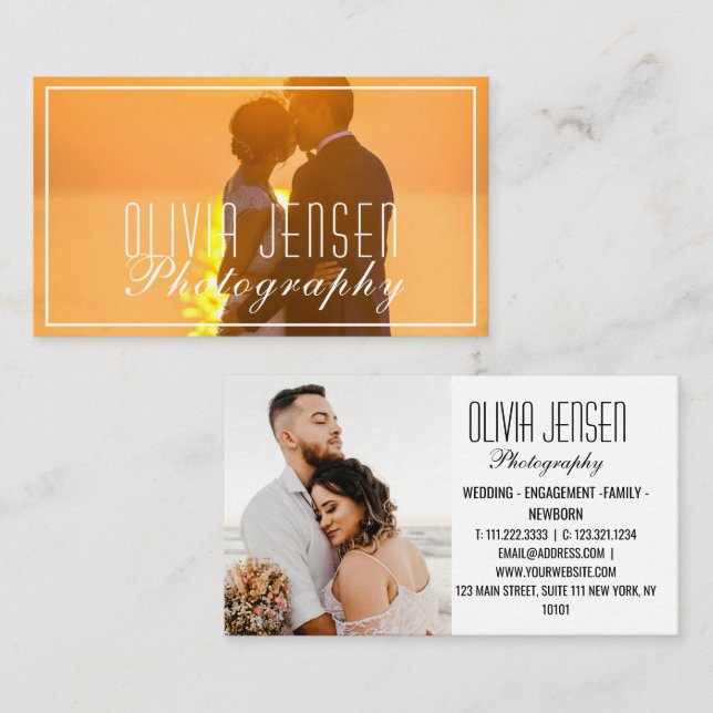 Tarjeta De Visita Fotografía moderna y mínima de 2 fotografías (Anverso / Reverso)