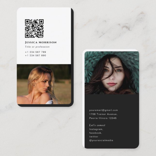 Tarjeta De Visita Fotografía personal sencilla, código QR (Anverso / Reverso)