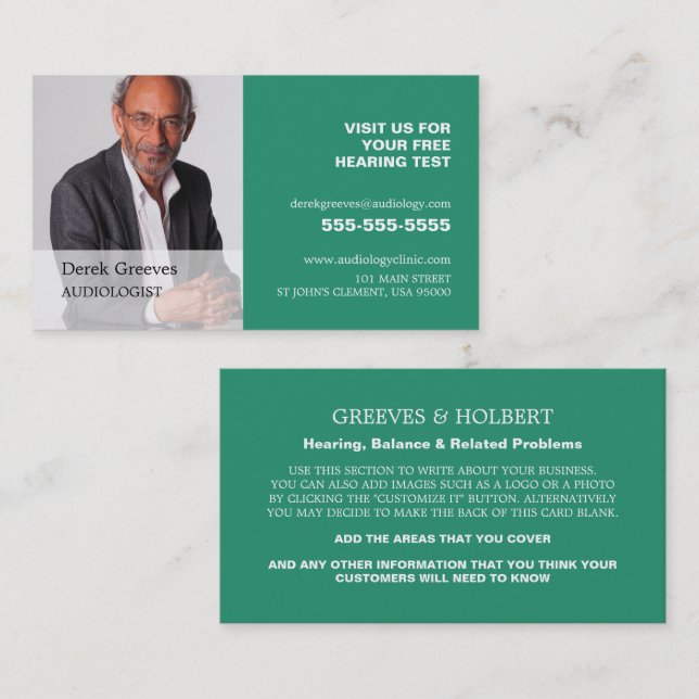 Tarjeta De Visita Fotografía personalizada, Audiólogo, Audiología (Anverso / Reverso)