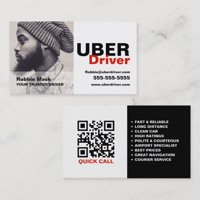 Tarjeta De Visita Fotografía personalizada, controlador de Uber (Anverso / Reverso)