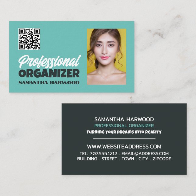 Tarjeta De Visita Fotografía personalizada, organizador profesional (Anverso / Reverso)