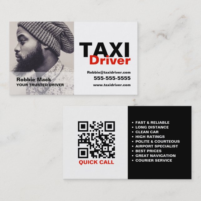Tarjeta De Visita Fotografía personalizada, taxista (Anverso / Reverso)