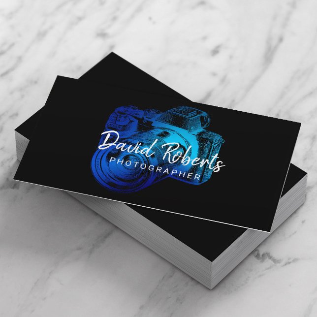 Tarjeta De Visita Fotografía profesional de cámara azul (Subido por el creador)