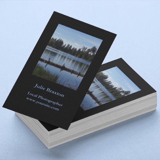 Tarjeta De Visita Fotografía Retrato Vertical Negro (Photography Portrait Vertical Black Business Card)