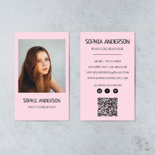 Tarjeta De Visita Fotografía Rosa Sonrojo con Código QR