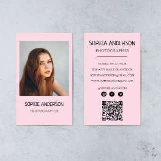 Tarjeta De Visita Fotografía Rosa Sonrojo con Código QR