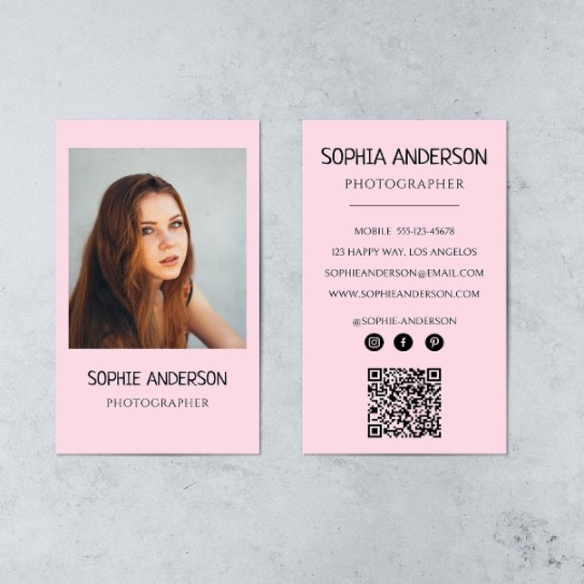 Tarjeta De Visita Fotografía Rosa Sonrojo con Código QR (Subido por el creador)