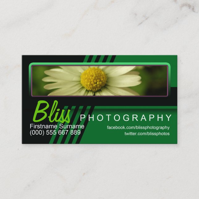 Tarjeta De Visita Fotografía verde negra con plantilla de foto (Anverso)