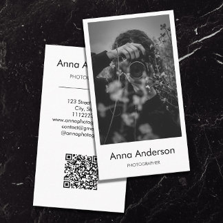 Tarjeta De Visita Fotografía vertical moderna Fotógrafo de código QR