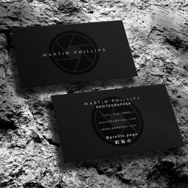 Tarjeta De Visita Fotografía y vídeo de la elegante cámara negra (Subido por el creador)