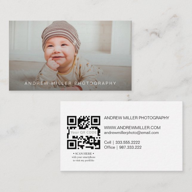Tarjeta de visita fotográfica con código QR (Anverso / Reverso)