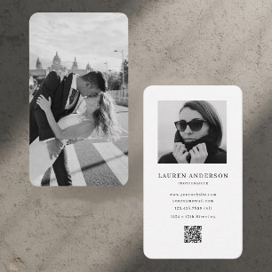Tarjeta de visita fotográfica minimalista con códi