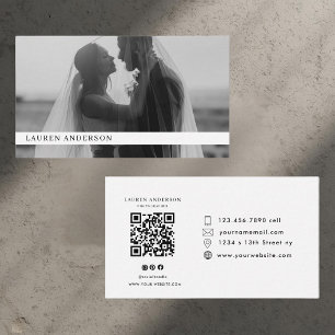 Tarjeta de visita fotográfica moderna con código Q