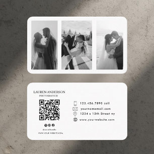 Tarjeta de visita fotográfica moderna con código Q