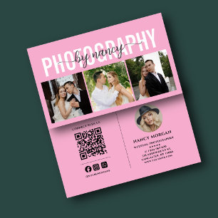 Tarjeta De Visita Fotógrafo  3 Cuadrícula de Fotos Código QR Fotogra