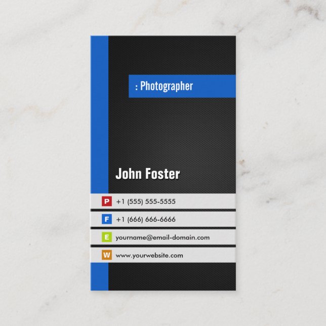 Tarjeta De Visita Fotógrafo - Azul estiloso moderno (Anverso)