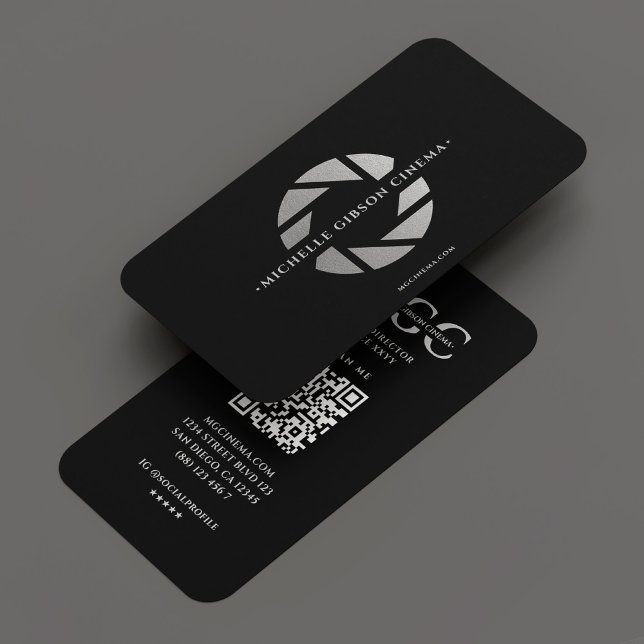 Tarjeta De Visita Fotógrafo boda Black Silver Shutter Moderno (Wedding Photographer Black Silver Shutter Modern Business Card
)