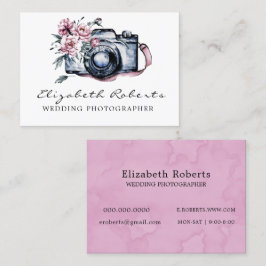 Tarjeta De Visita Fotógrafo Boda de cámara floral rosa de moda