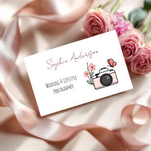 Tarjeta De Visita Fotógrafo Boda de cámara rosa y mariposa moda