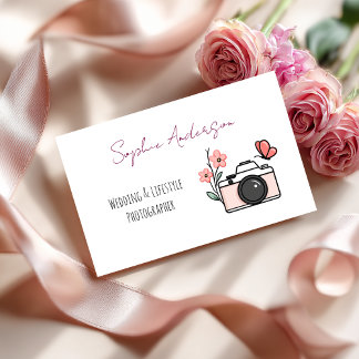 Tarjeta De Visita Fotógrafo Boda de cámara rosa y mariposa moda