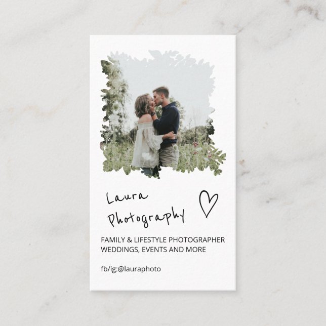 Tarjeta De Visita Fotógrafo boda moderno con flores 2 collage de fot (Anverso)