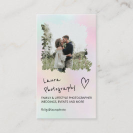 Tarjeta De Visita Fotógrafo boda moderno con flores pastel 2 foto
