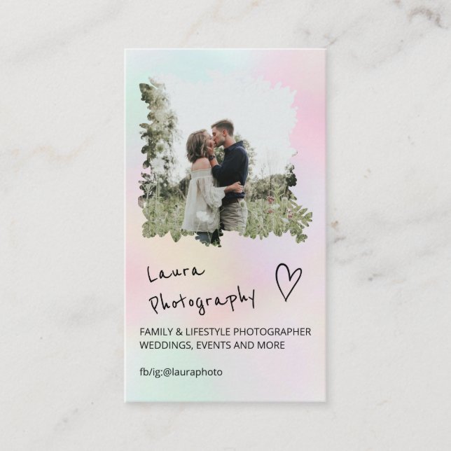 Tarjeta De Visita Fotógrafo boda moderno con flores pastel 2 foto (Anverso)