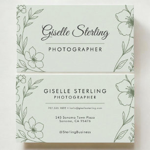 Tarjeta De Visita Fotógrafo Botánico Verde Salvia Moderno