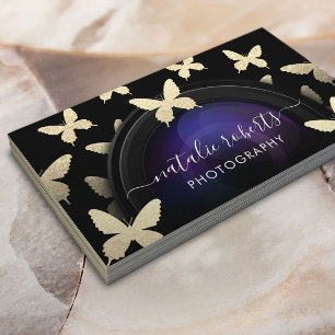 Tarjeta De Visita Fotógrafo Cámara de mariposas de oro Fotografía