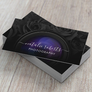 Tarjeta De Visita Fotógrafo Cámara Floral Negra