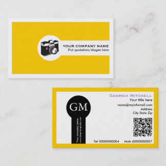 Tarjeta De Visita Fotógrafo cámara y código QR amarillo