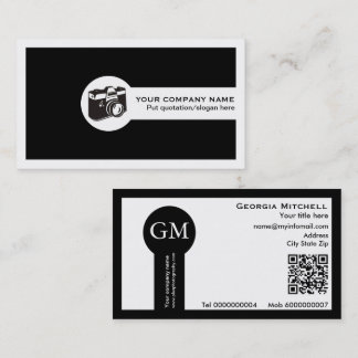 Tarjeta De Visita Fotógrafo cámara y código QR en blanco y negro