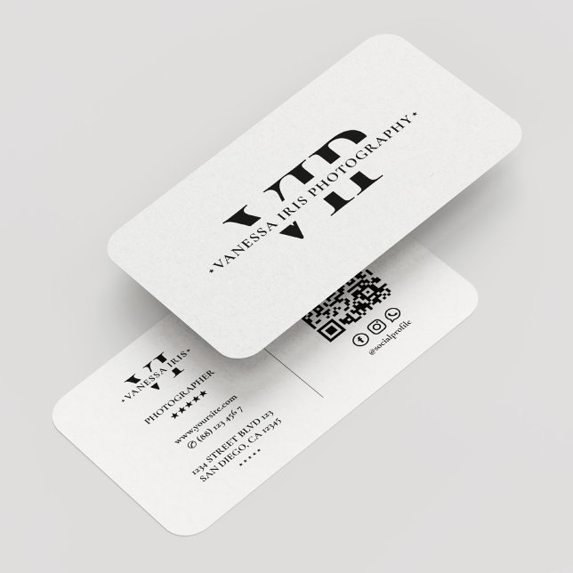 Tarjeta De Visita Fotógrafo cinematógrafo blanco negro moderno (Photographer Cinematographer Modern Black White Business Card
)