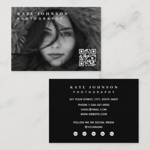 Tarjeta De Visita Fotógrafo Código QR de Foto Mínima Redes Sociales