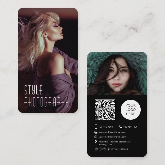 Tarjeta De Visita Fotógrafo código QR Fotos de moda (Anverso / Reverso)
