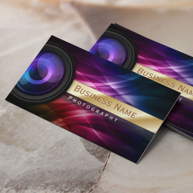 Tarjeta De Visita Fotógrafo con rayas de oro Aurora Moderno (Subido por el creador)