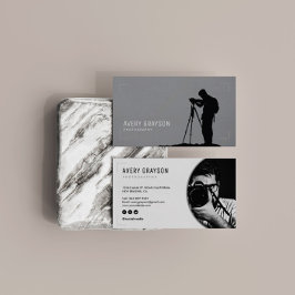 Tarjeta De Visita Fotógrafo creativo moderno blanco y gris