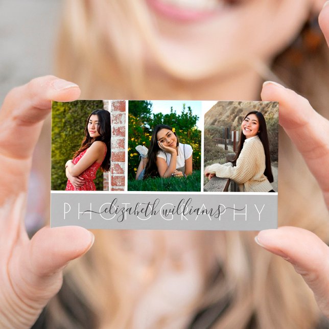 Tarjeta De Visita Fotógrafo de 3 Collages de fotos sencillo y elegan (Subido por el creador)