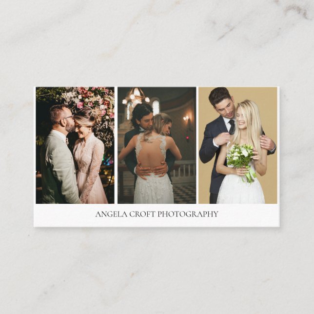 Tarjeta De Visita Fotógrafo de 3 Collages de fotos sencillo y elegan (Anverso)