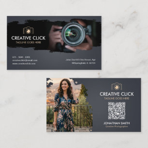 Tarjeta De Visita Fotógrafo de Acuarela Moderna Código QR Negocio Ca