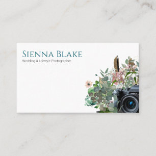 Tarjeta De Visita Fotógrafo de boda con cámara de acuarela floral