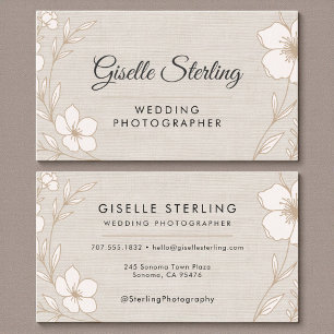 Tarjeta De Visita Fotógrafo de Boda Moderno Lino Floral Botánico