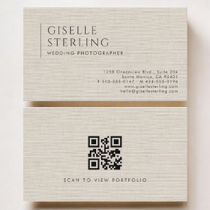 Tarjeta De Visita Fotógrafo de bodas código QR lino neutro de lujo
