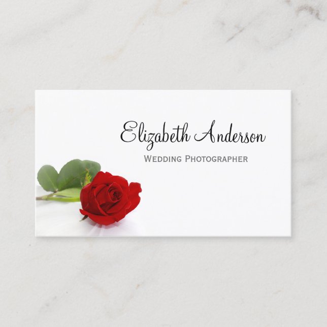 Tarjeta De Visita Fotógrafo de Bodas con Rosa Roja (Anverso)