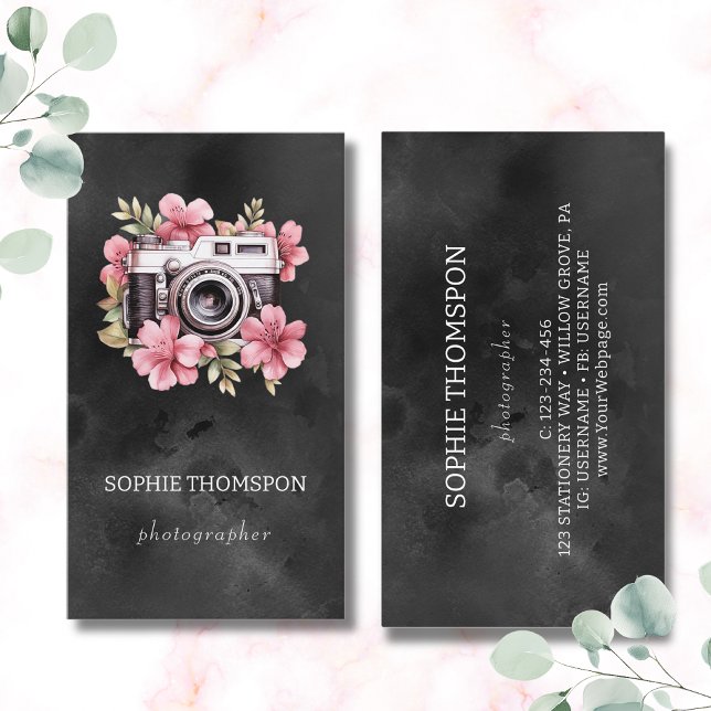 Tarjeta De Visita Fotógrafo de cámara floral (Subido por el creador)