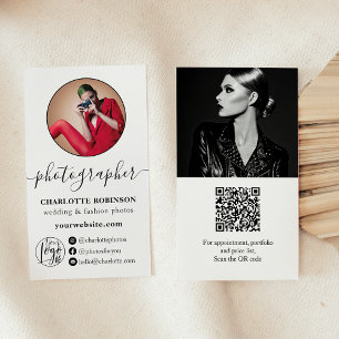 Tarjeta De Visita Fotógrafo de código qr con fotografía en blanco ne