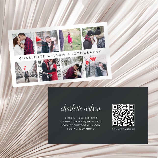 Tarjeta De Visita Fotógrafo de código QR de Collage de fotos moderno (Subido por el creador)